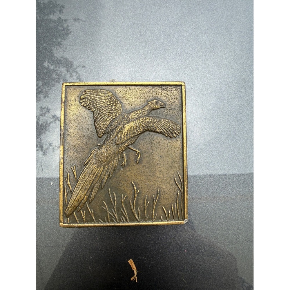Vintage Brass Pheasant Bird Wildlife Belt Buckle D-144 Rectangle Western Hunting